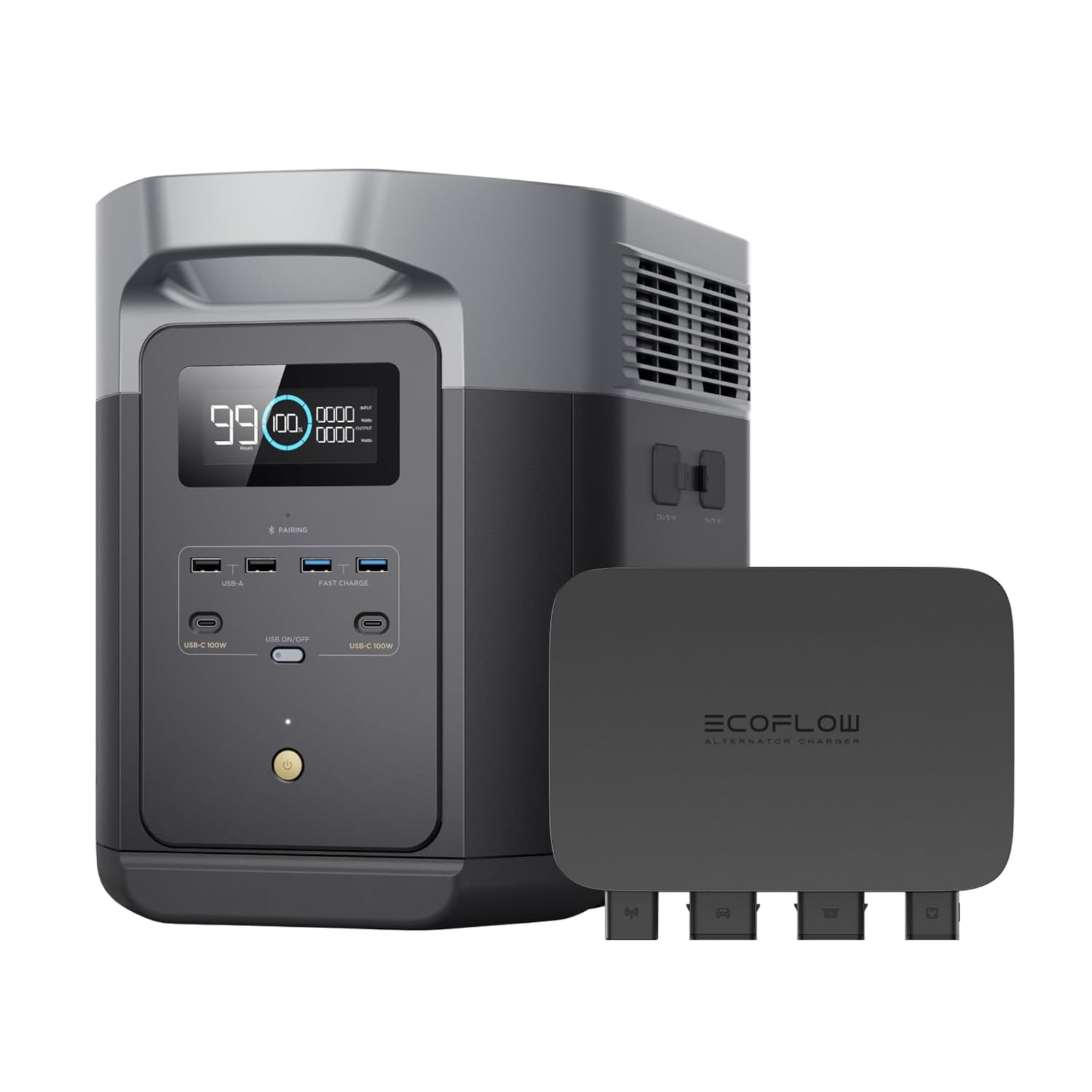 EcoFlow 800W Alternator Charger and DELTA 2 Power Station showcasing advanced charging features.