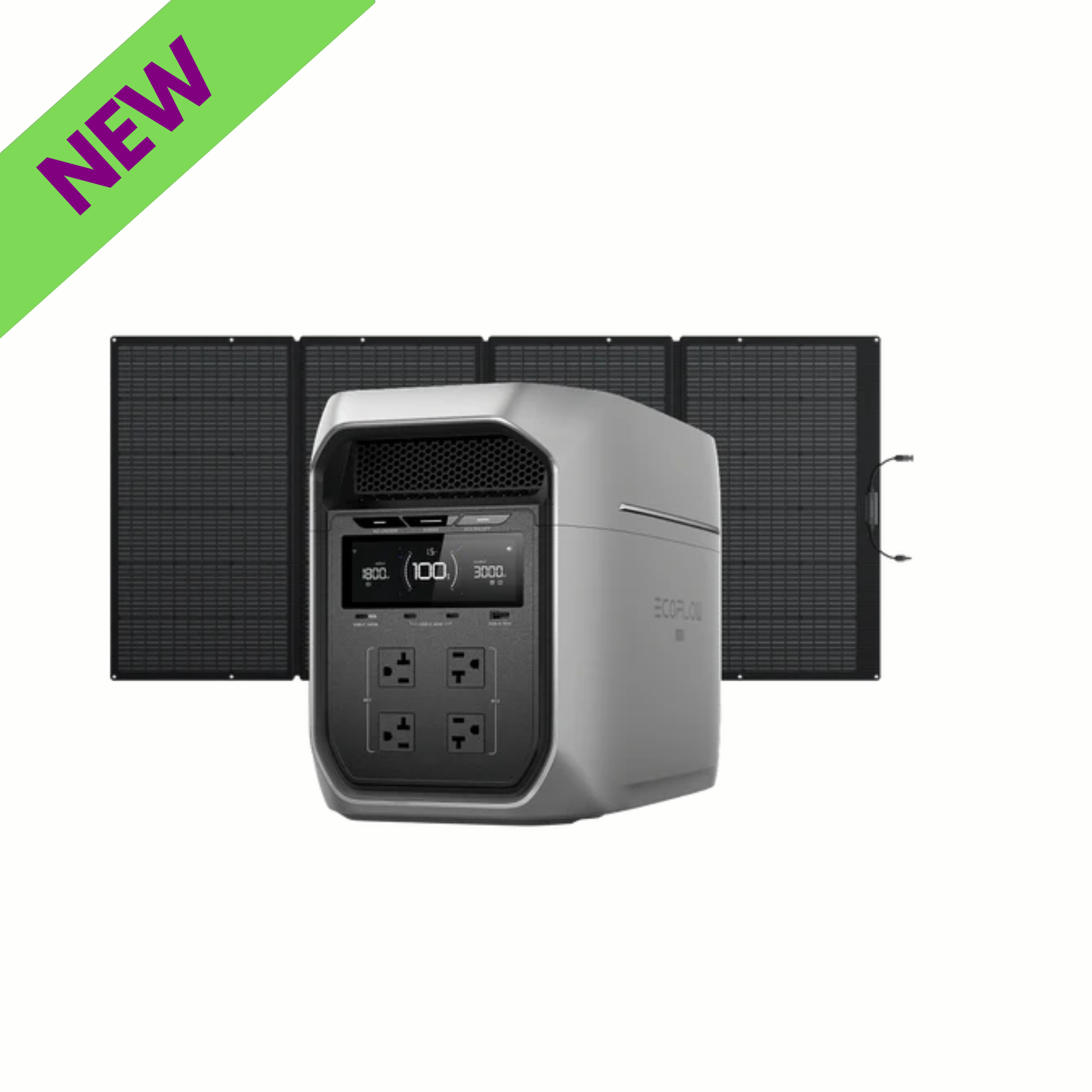 EcoFlow DELTA 3 Max Plus with A 400W Solar Panel in a modern design featuring solar panels for clean energy.