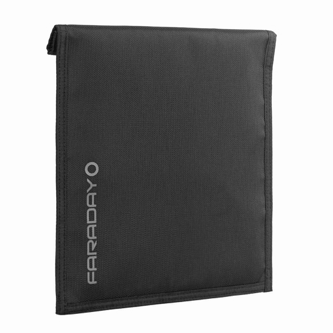 Faraday Jacket Pro Cordura Tablet Bag with magnetic closure, 9" x 10.5" for privacy protection.