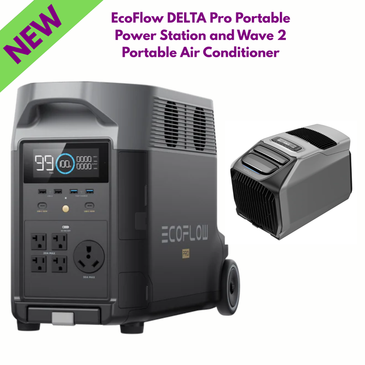 EcoFlow DELTA Pro Power Station and Wave 2 Portable Air Conditioner on a white background, featured as a new product.