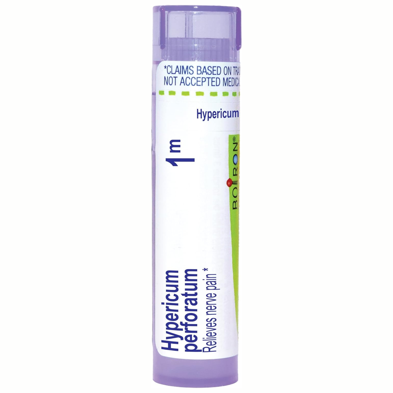Boiron Laboratories Hypericum Perforatum 1M packaging with homeopathic pellets for nerve pain relief.