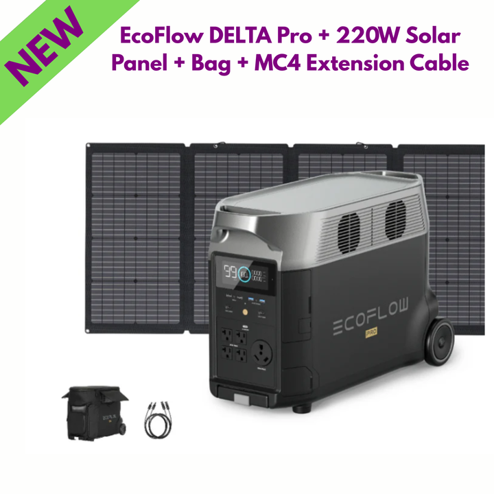EcoFlow DELTA Pro 3600W + 220W Solar Panel + Bag + MC4 Extension Cable