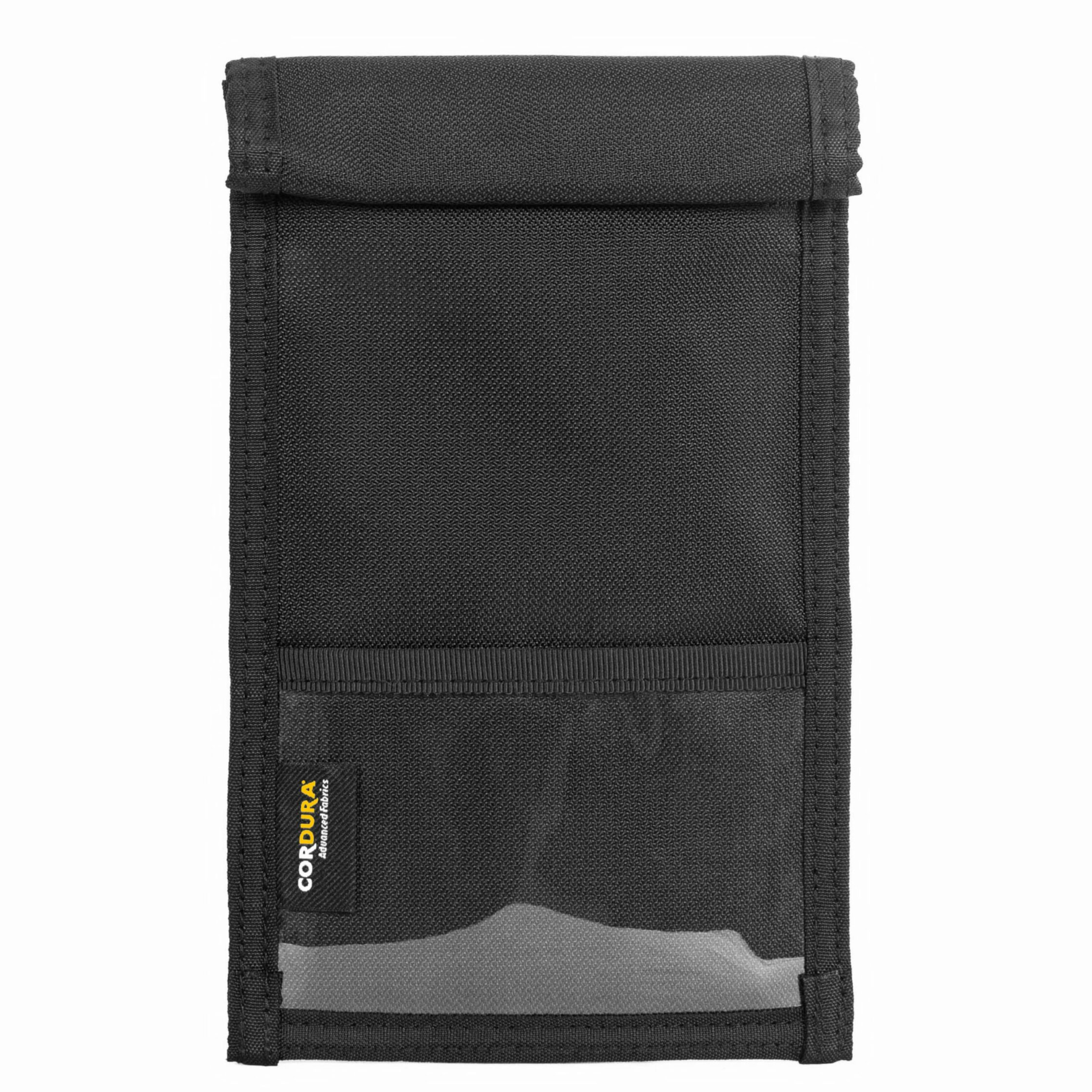 Faraday Jacket Pro Cordura vertical phone bag with magnetic closure and transparent pocket.