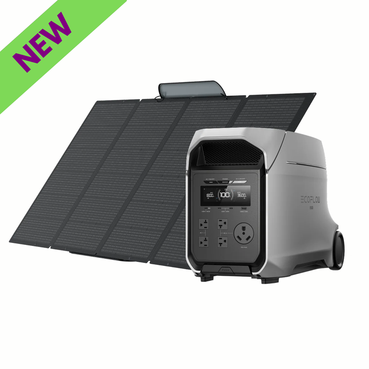 EcoFlow DELTA 3 ULTRA PLUS With 400W Solar Panel 3072Wh in a sleek design with a solar panel.