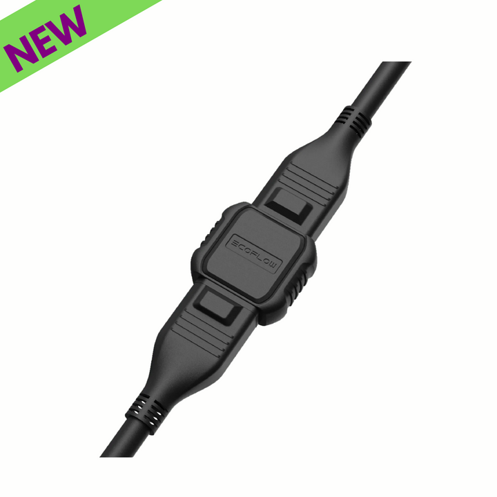 EcoFlow Extra Battery Cable Connector for Power Stations and Smart Generators, featuring a sleek black design and new label.