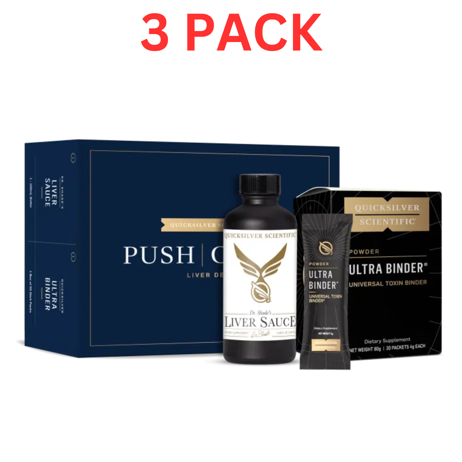 Quicksilver Scientific PushCatch Liver Detox 100ml Bottle and Binders 3 Pack