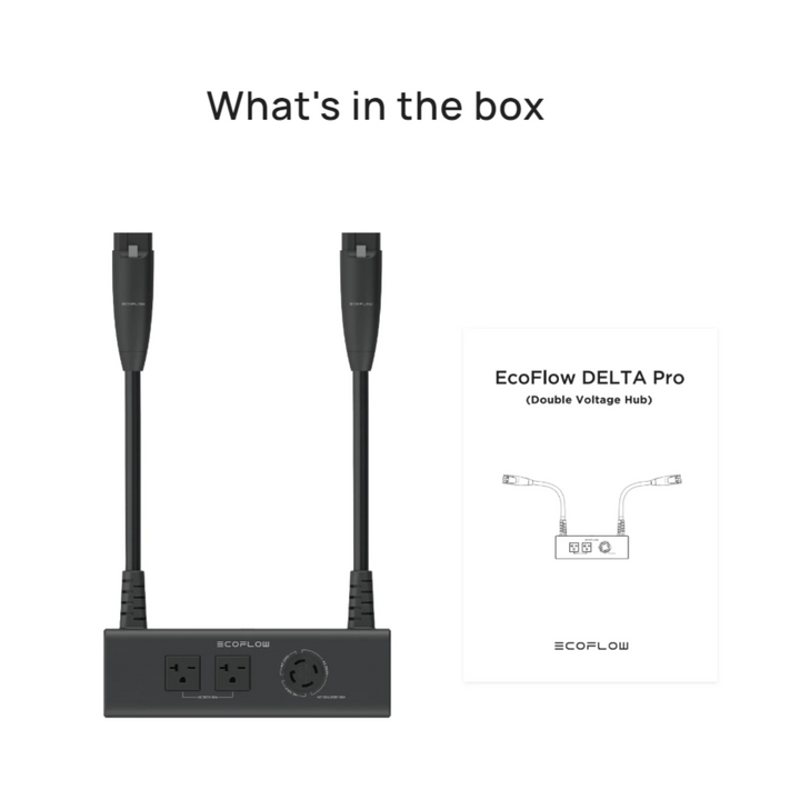 EcoFlow Double Voltage Hub with 3 Receptacles for DELTA Pro and user manual, showing what&