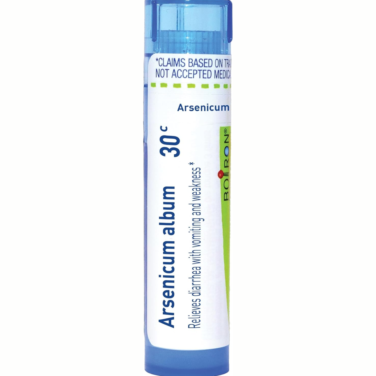 Boiron Laboratories Arsenicum Album 30x tube for food poisoning relief with vomiting and weakness symptoms.