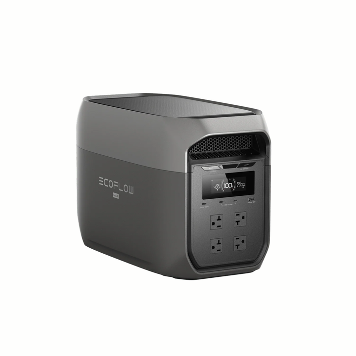 EcoFlow DELTA 3 Max with a 220W Solar Panel power station in gray color with multiple AC outlets.