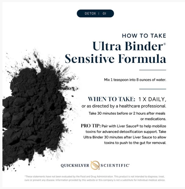 Quicksilver Scientific Ultra Binder Sensitive Formula instructions and product image.