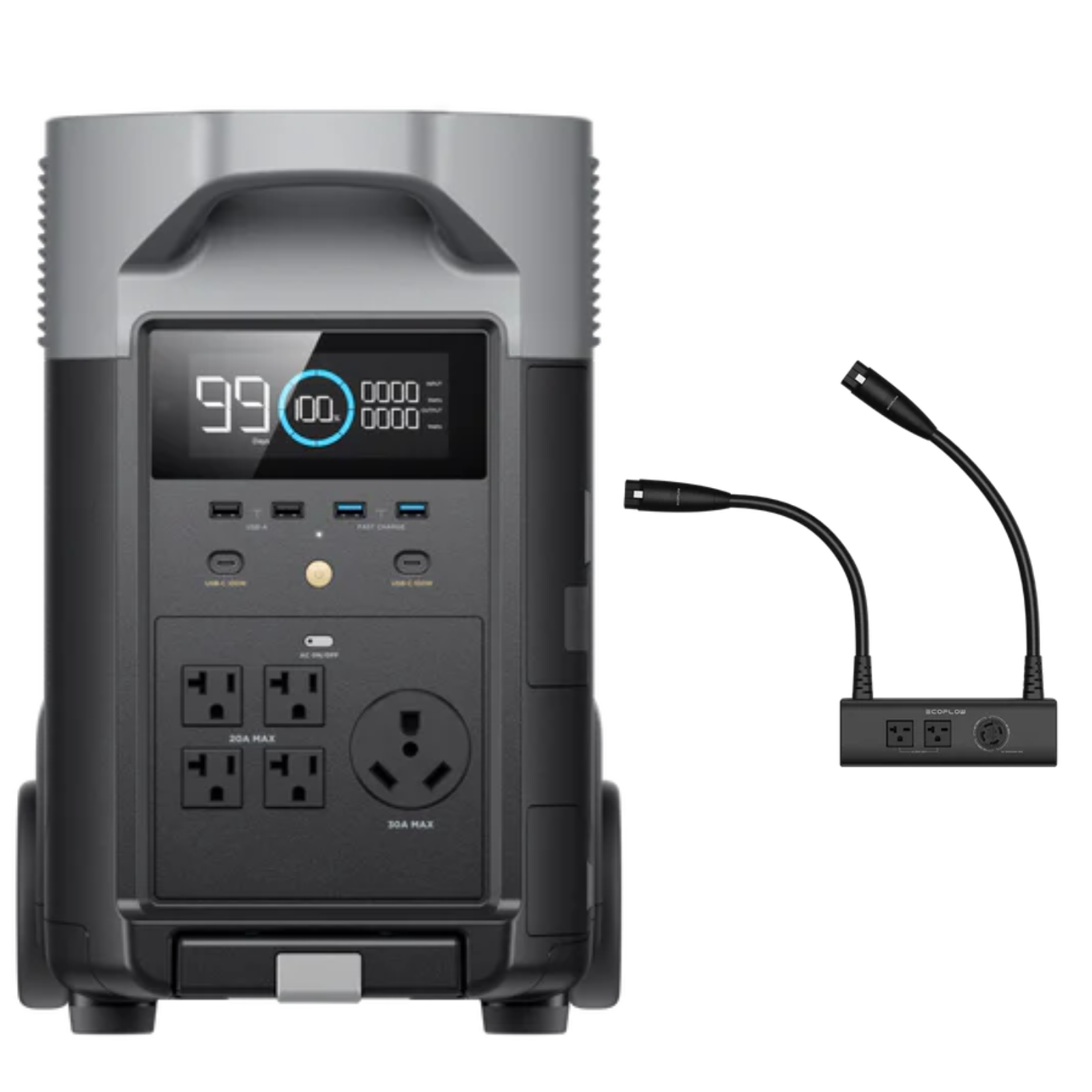 EcoFlow DELTA Pro Portable Power Station + One Double Voltage Hub 2 KIT with display and ports.
