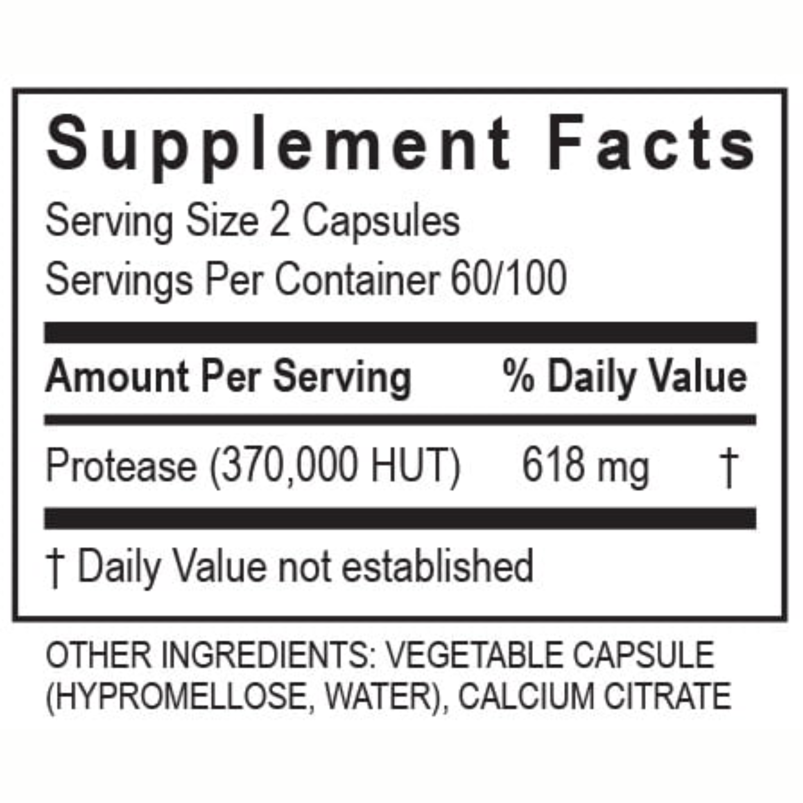 Supplement facts for Transformation Enzymes digestive health protease blend PureZyme 120 Cap, showing protease content.