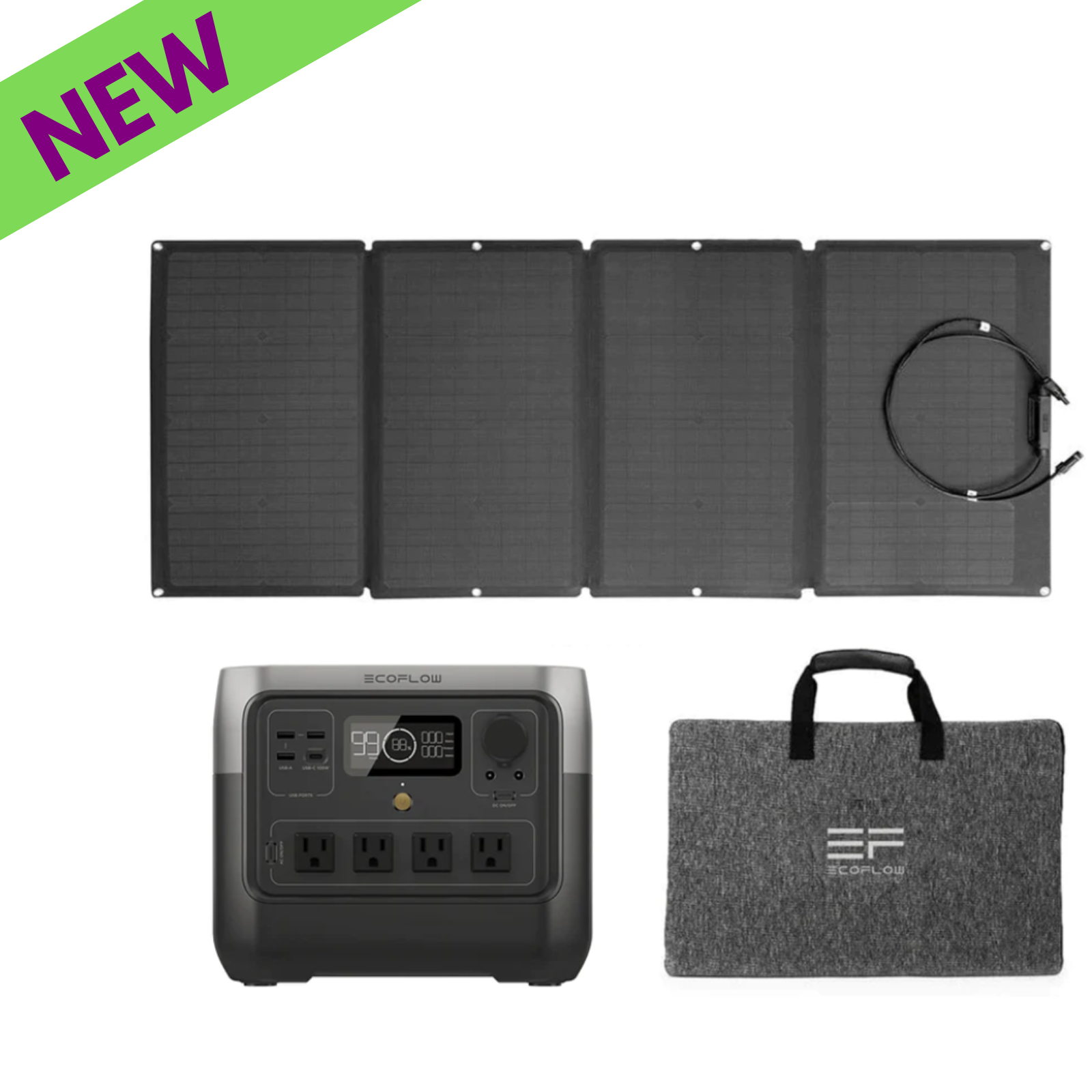 EcoFlow River 2 Pro 768Wh with Solar Panel and accessories, including a portable power station and solar panel.