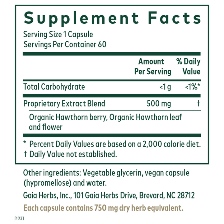 Gaia Herbs Hawthorn 60 Caps Cardiovascular and Heart Health Support