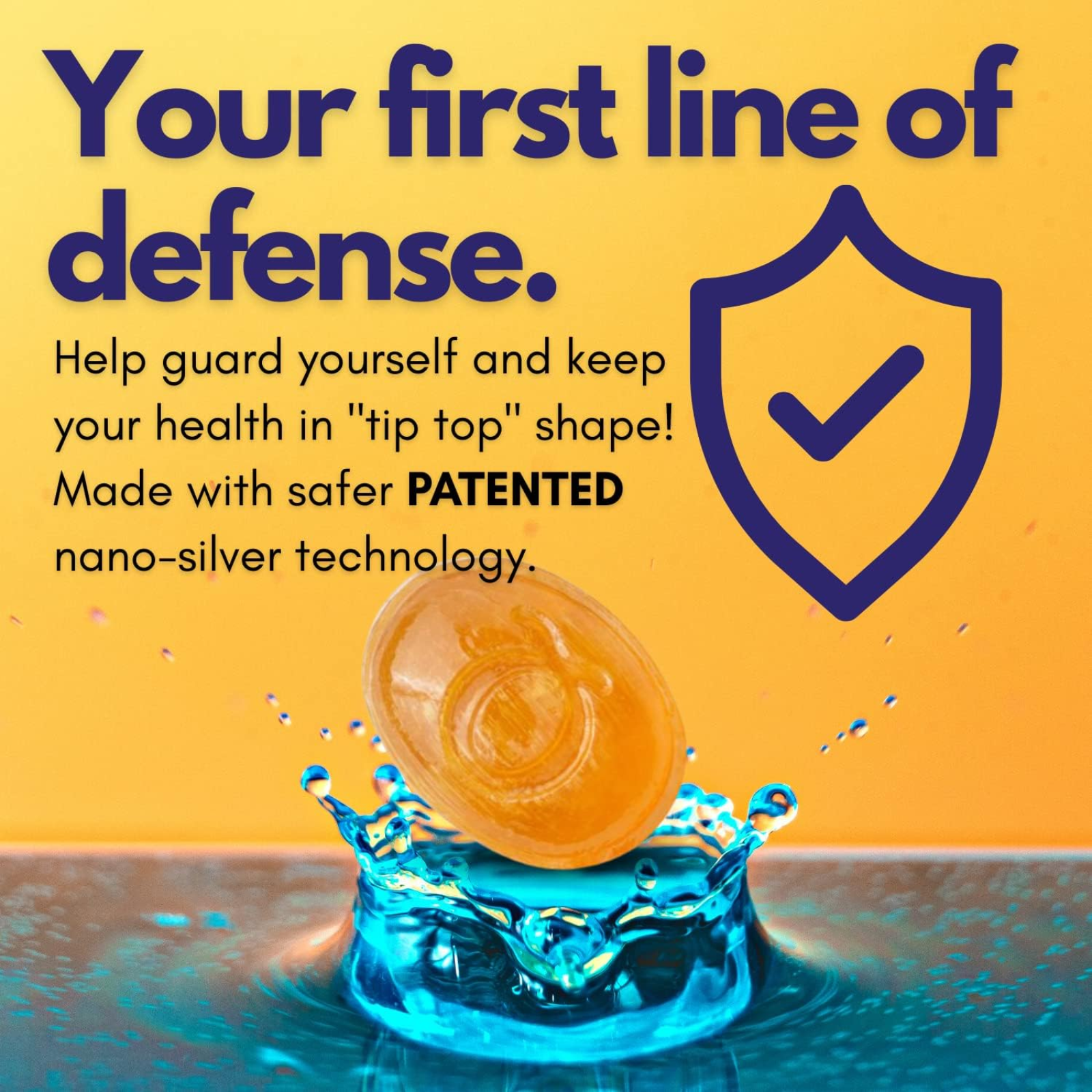 American Biotech Labs Silver Lozenges with Manuka Honey pack with a splash, highlighting nano-silver technology for immune support.