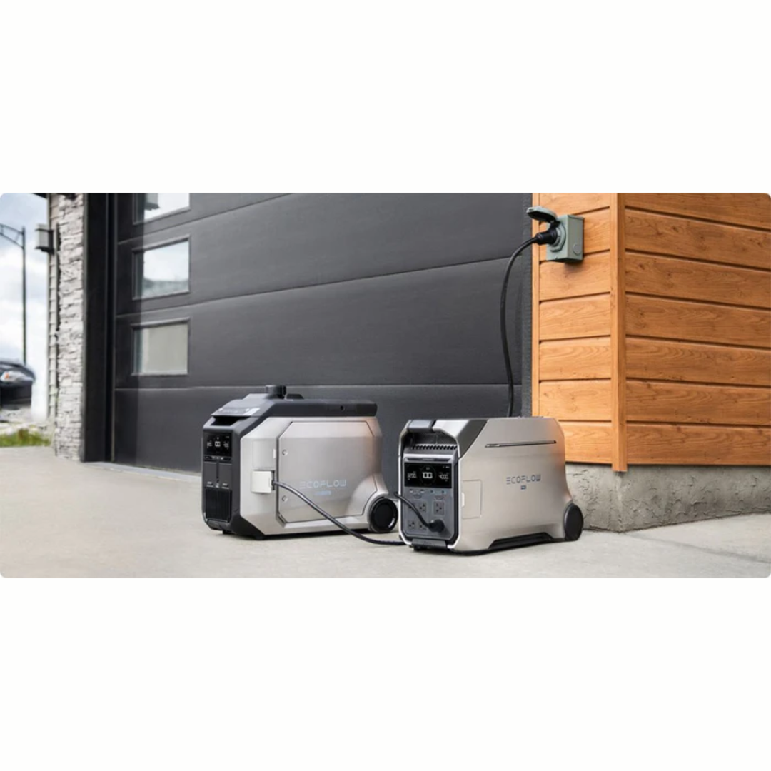 EcoFlow DELTA Pro 3 Portable Power Station and Smart Generator 4000 Dual Fuel charging outdoors