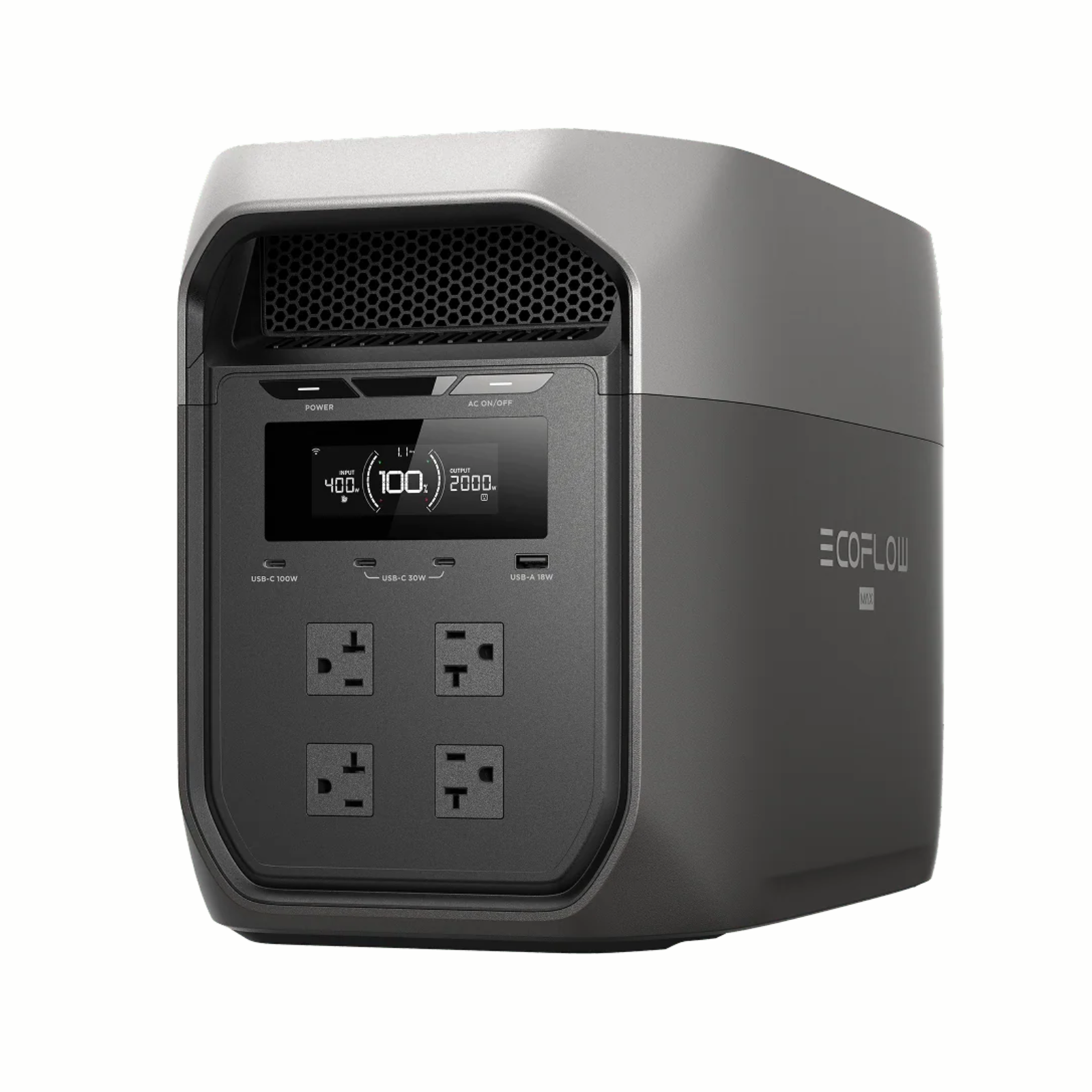 EcoFlow DELTA 3 Max Portable Power Station 2048Wh energy supply with multiple outlets and display.