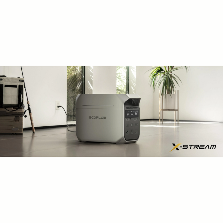 EcoFlow DELTA 3 Plus Power Station on display in a bright room, showcasing its sleek design and functionality.