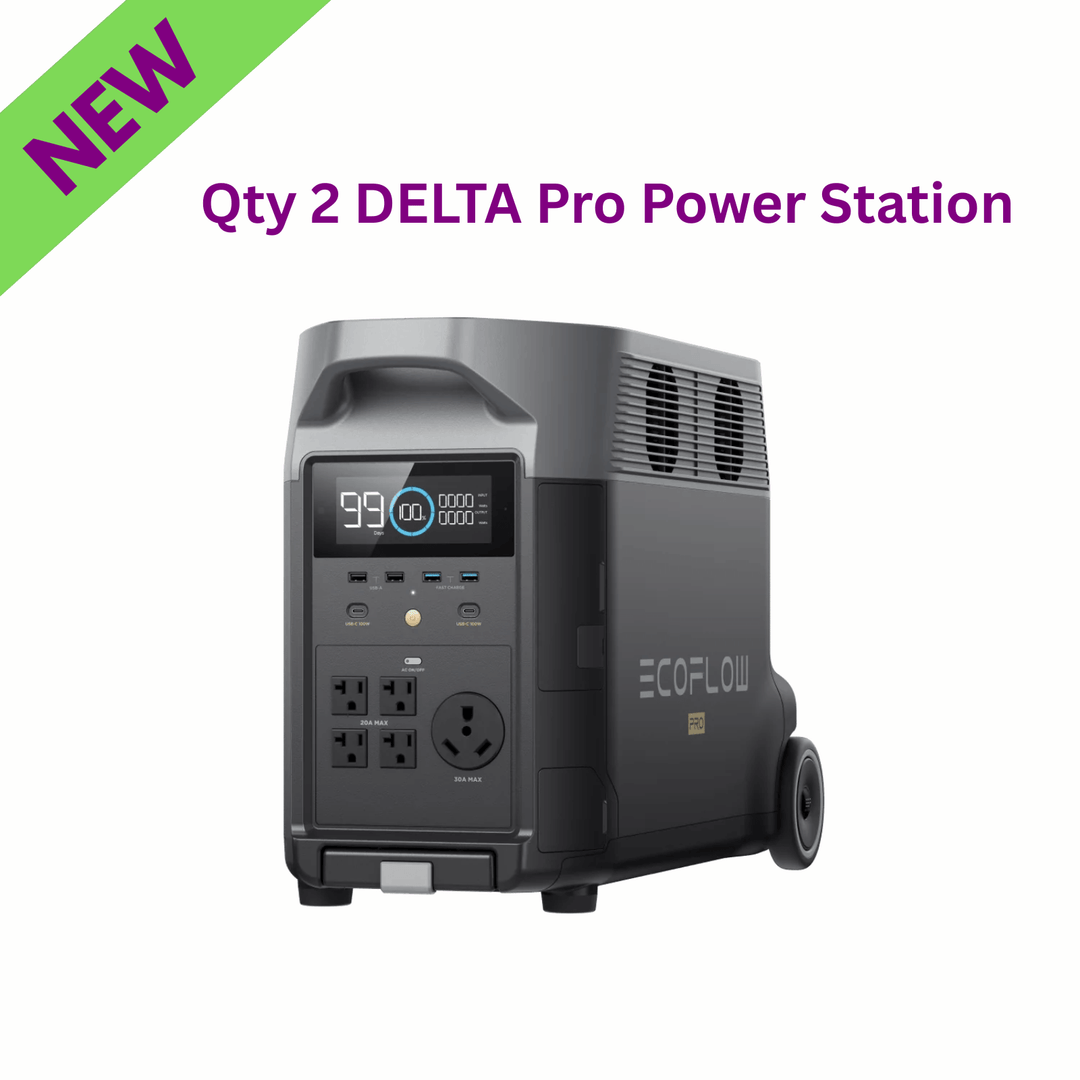 EcoFlow Qty 2 DELTA Pro Power Station Reliable Backup Portable Energy with digital display and multiple outlets.
