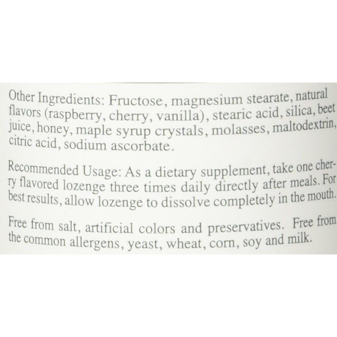 Rx Vitamins Zinc Lozenges ingredients list including fructose, natural flavors, and recommended usage instructions.