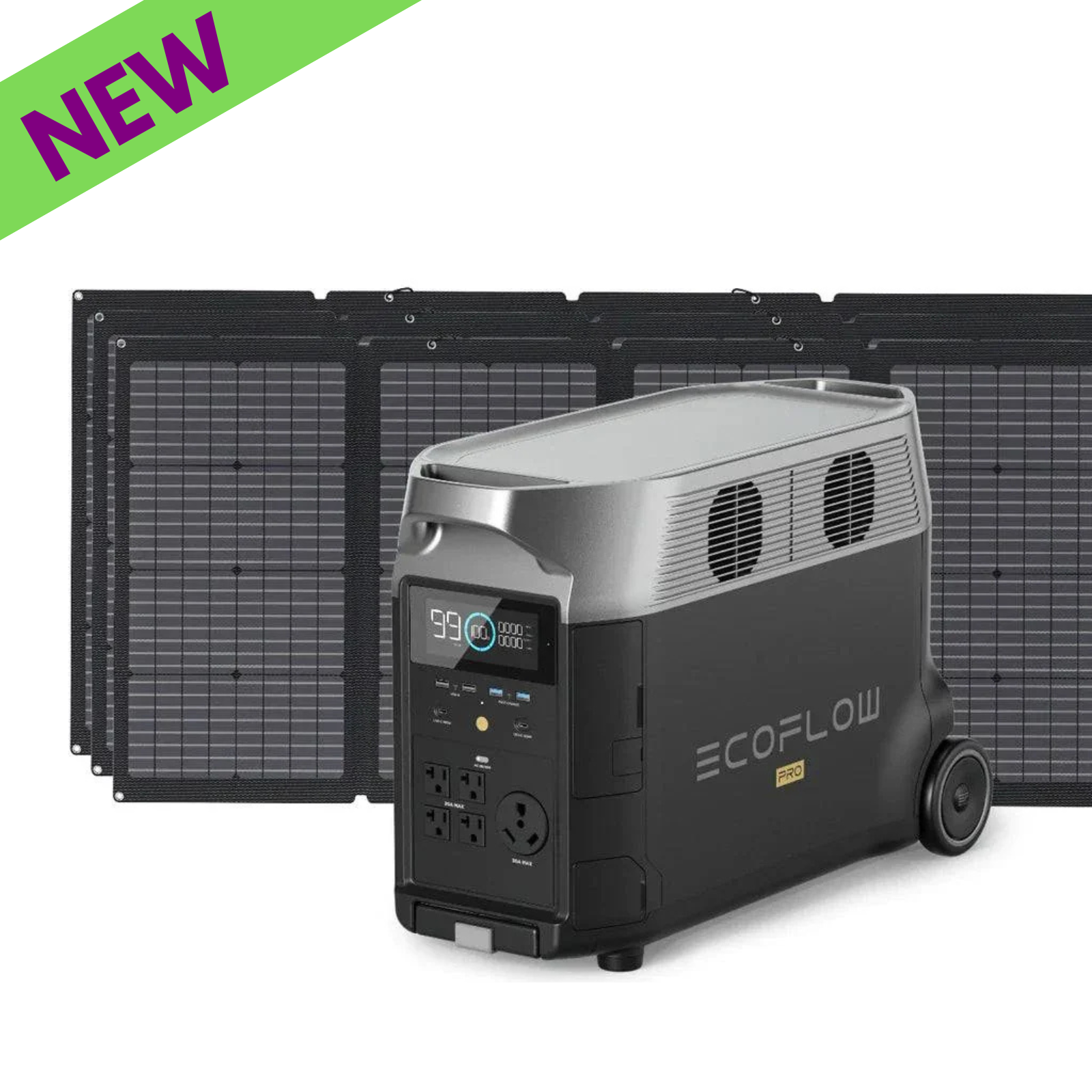 EcoFlow DELTA Pro 3600W With Three 220W Solar Panels Complete Power for efficient outdoor energy solutions.