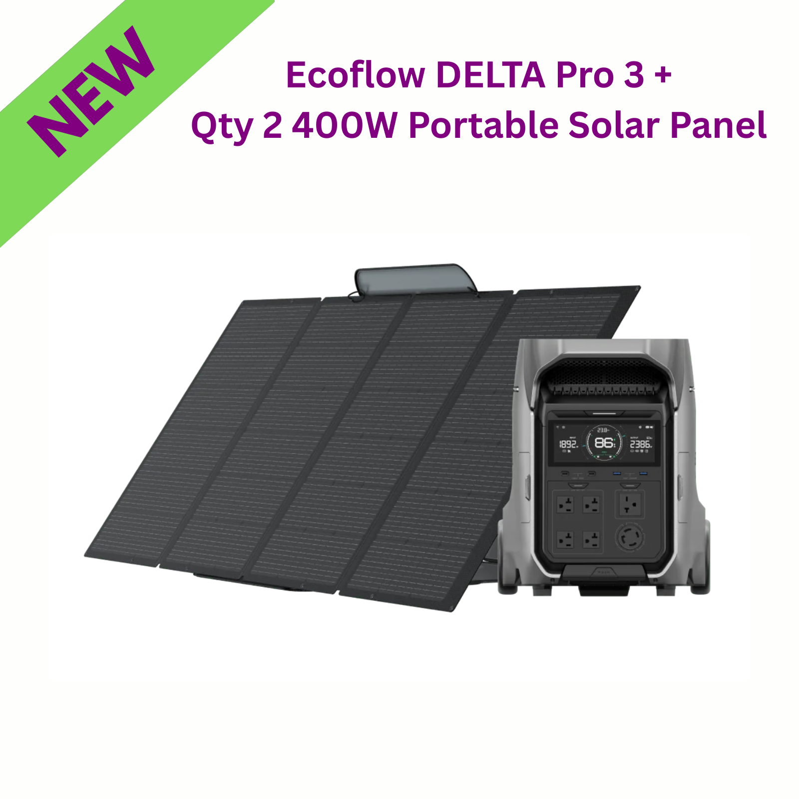 Ecoflow DELTA Pro 3 + Qty 2 400W Portable Solar Panel Powerful and Versatile on display.