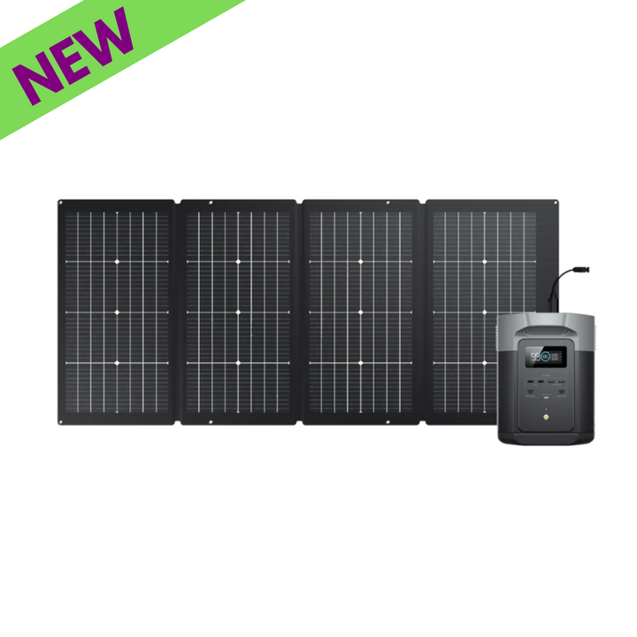 EcoFlow DELTA 2 Max Power Station + One 220W Portable Solar Panel with solar panels and power station design.