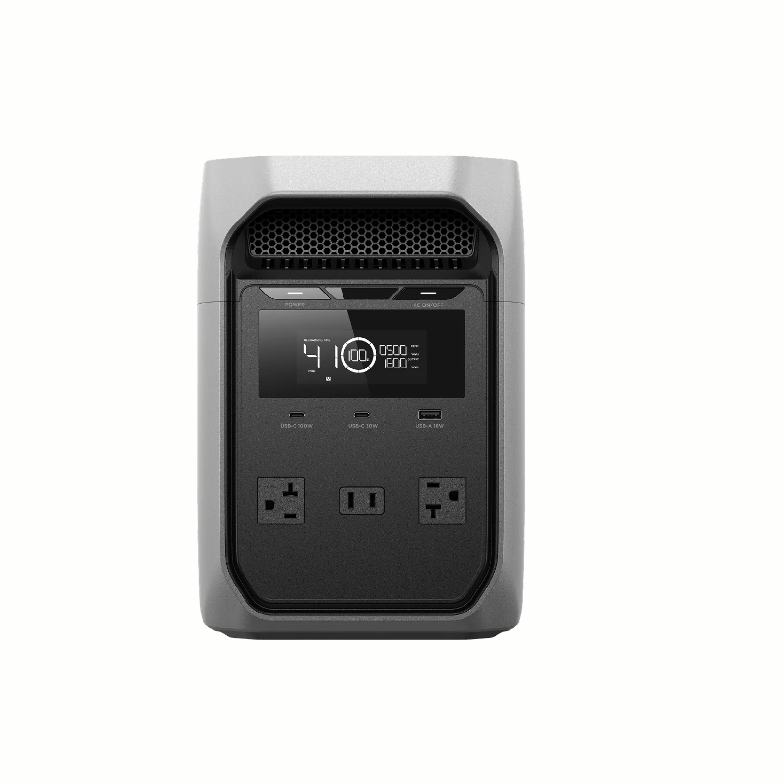 EcoFlow DELTA 3 CLASSIC with a 220W Solar Panel Kit front view, showing display and ports.