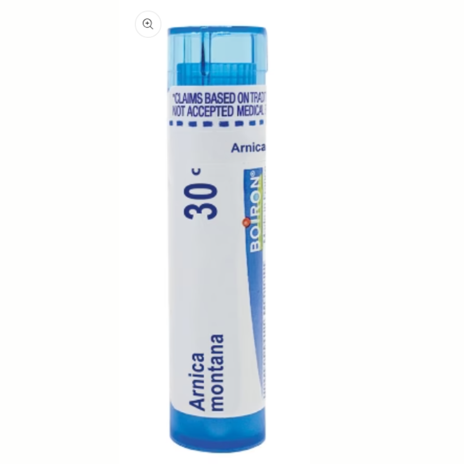 Boiron Laboratories Arnica Montana 30C homeopathic remedy in a blue container.
