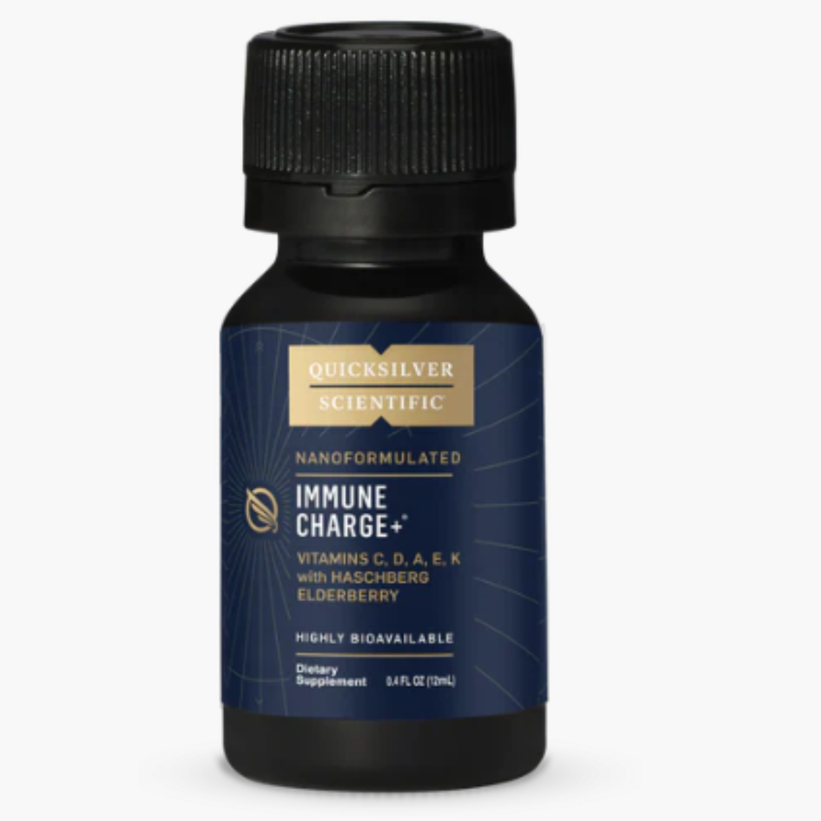 Quicksilver Scientific Immune Charge Shot 12mL bottle with high-dose liposomal vitamins and elderberry.