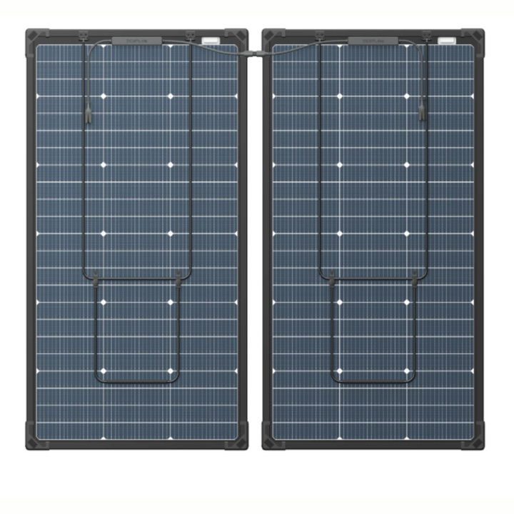 EcoFlow Two 125W Bifacial Modular Solar Panel For Efficient Energy Solutions displayed with two panels.