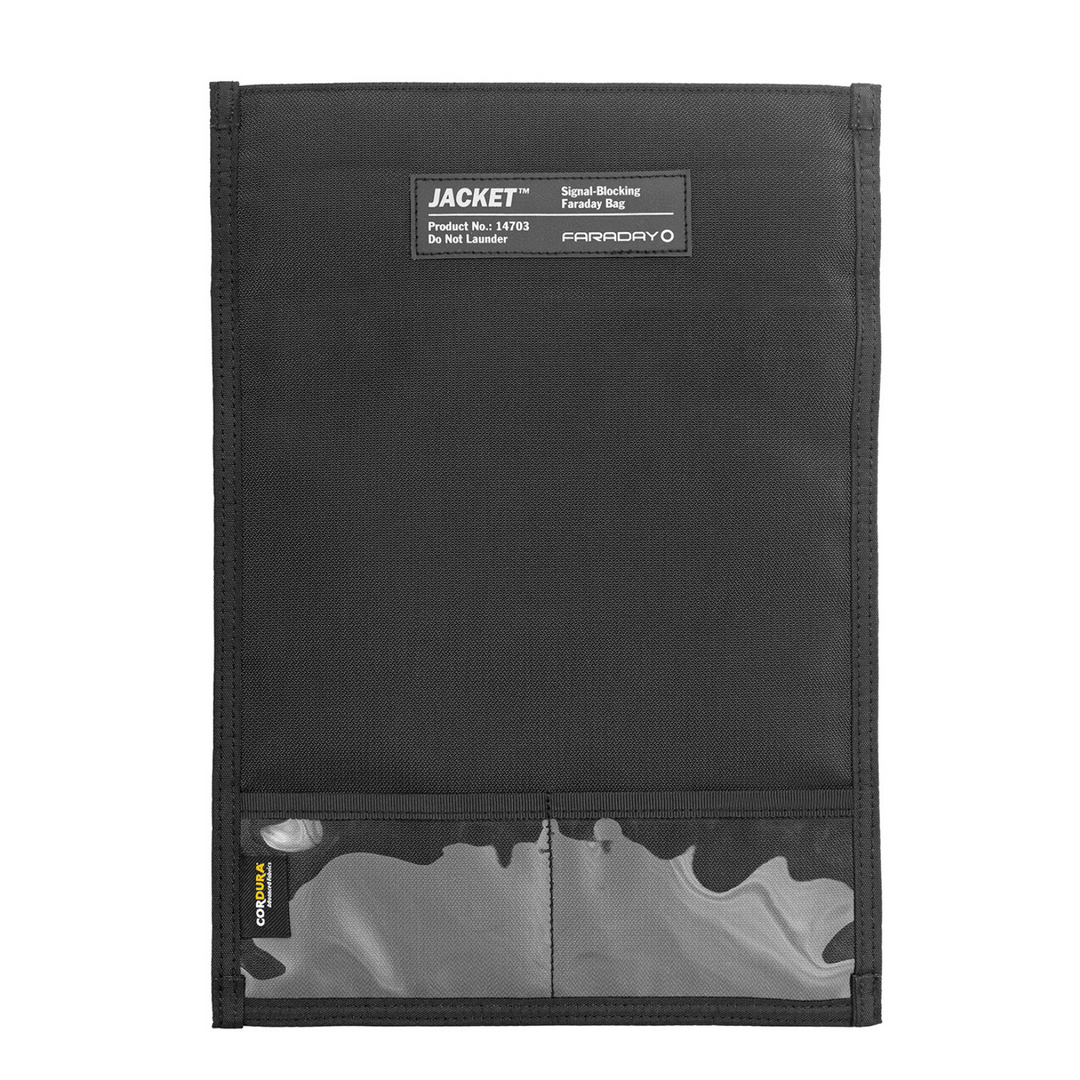 Faraday Jacket Pro Cordura Tablet Bag with magnetic closure; SKU 14703, signal blocking, black design.