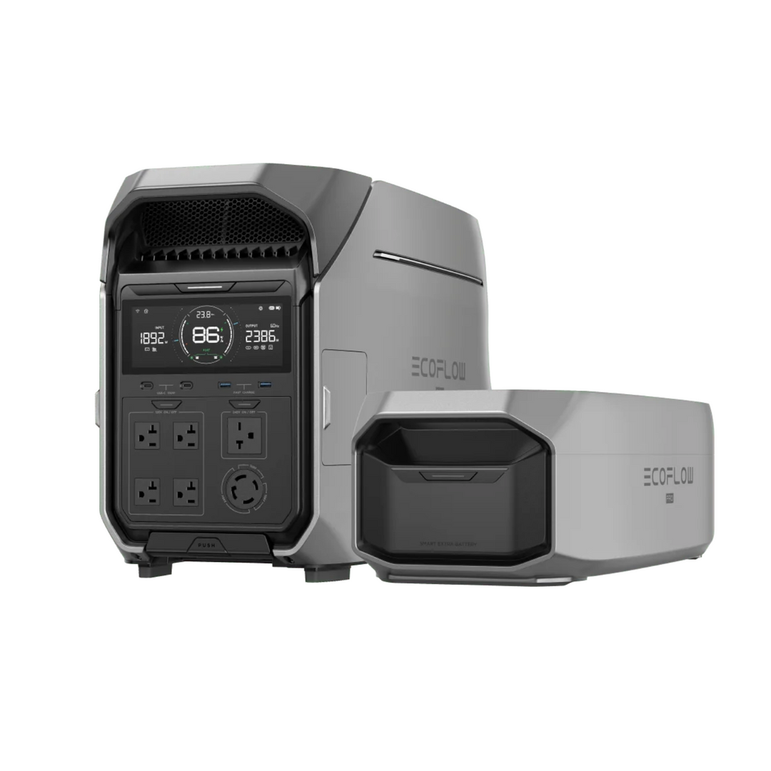 EcoFlow DELTA Pro 3 Power Station+ 2*Delta Pro 3 Smart Extra Battery LED Display with advanced ports and features.