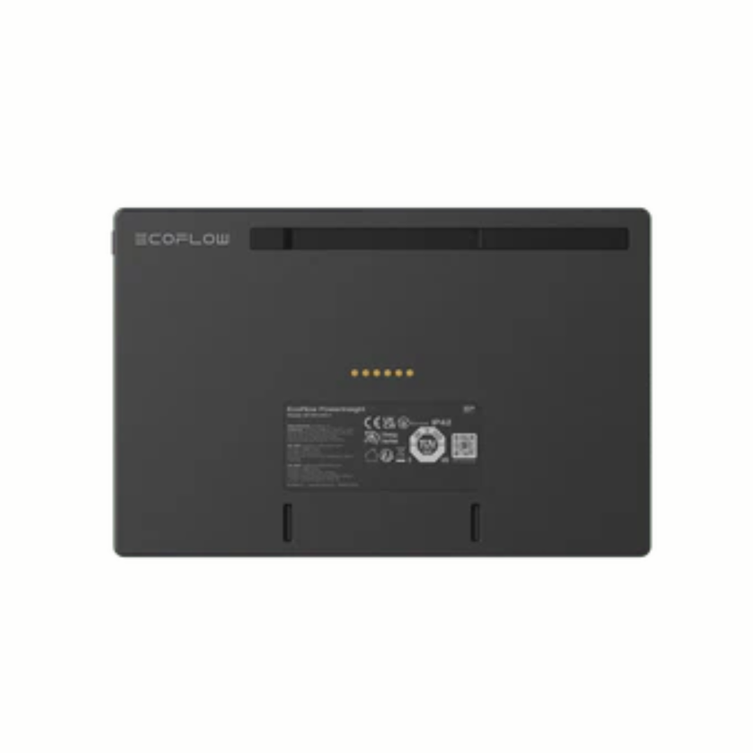 Back view of EcoFlow DELTA Pro 3 Portable Power Station with battery indicators and product information.