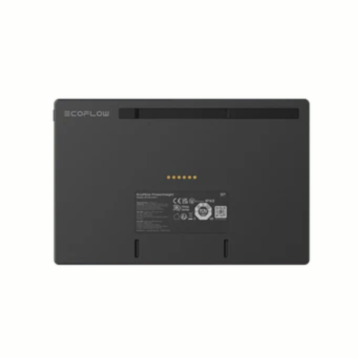 Back view of EcoFlow DELTA Pro 3 Portable Power Station with battery indicators and product information.