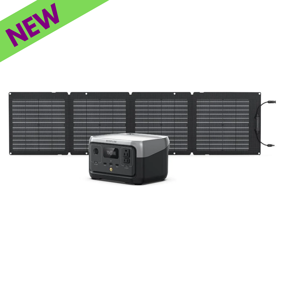 EcoFlow RIVER 2 + One Solar Panel portable power kit with compact design and durable solar panels.