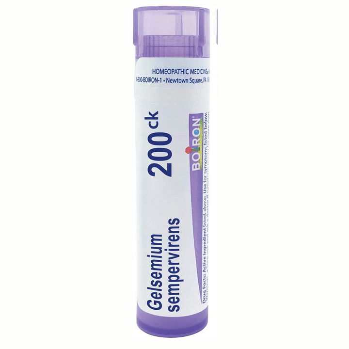 Boiron Laboratories V Homeopathic Gelsemium 200 ck remedy tube for cold season support.