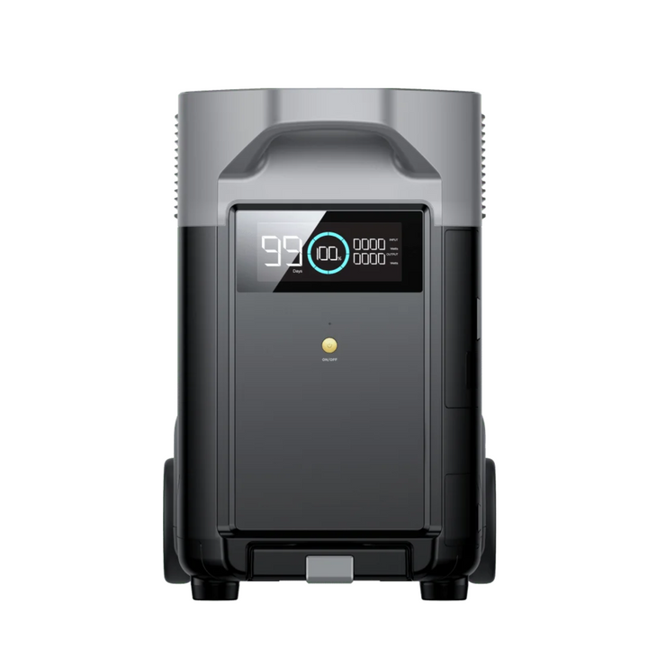 EcoFlow DELTA Pro Extra Battery + Voltage Hub: Home Backup Solar Power Solution front view with display screen.