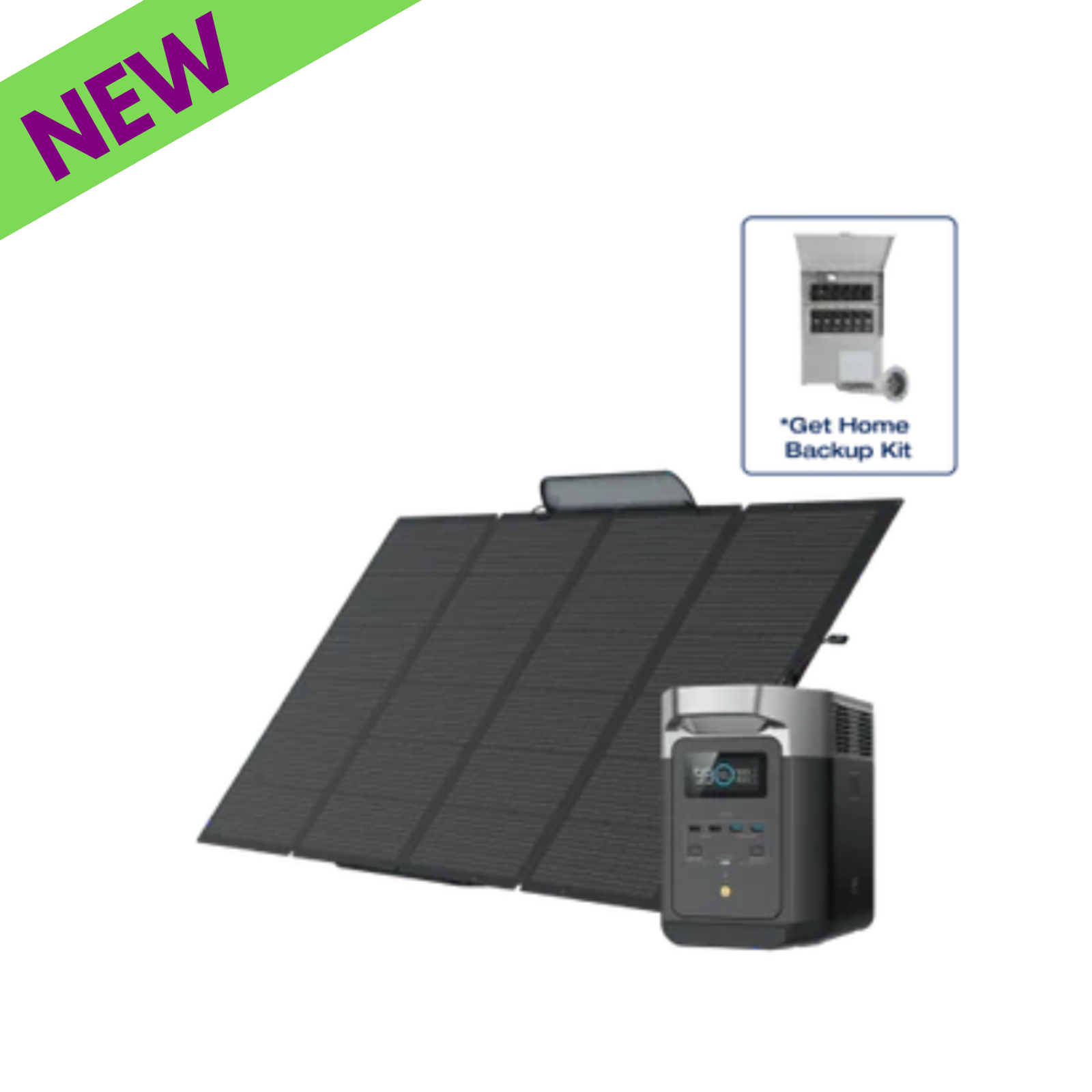 EcoFlow DELTA Pro + 400W Solar Panel + Transfer Switch 306A1 with new design and home backup kit availability.