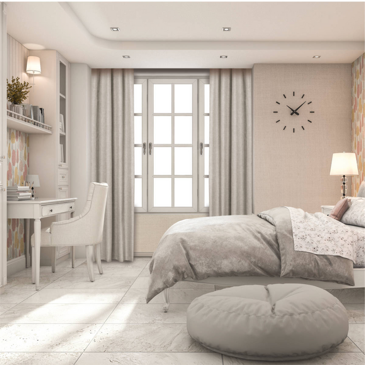 Faraday MAX Blackout CYBER Faraday Fabric RF EMF Shielding Curtains in modern bedroom setting.