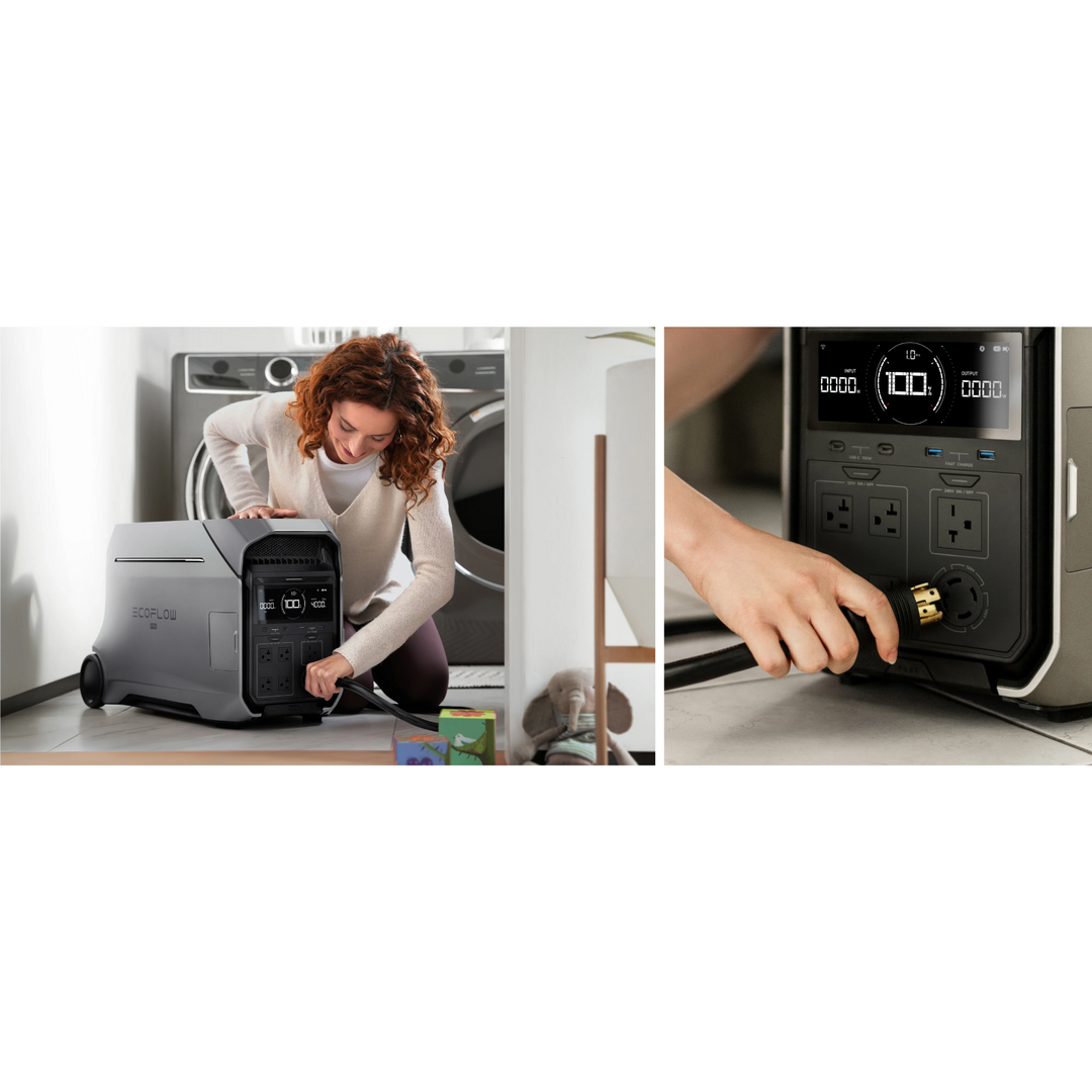 A person using the EcoFlow DELTA Pro 3 Power Station, demonstrating its smart features and connectivity options.