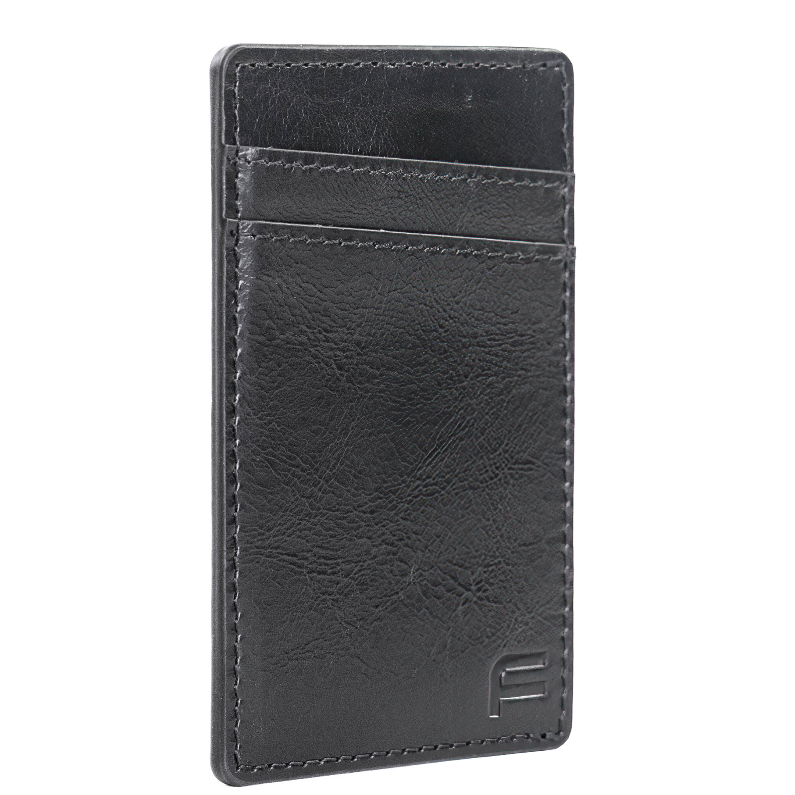 Faraday Companion Wallet Leather RFID Slim Card Holder featuring two slots for cards in a sleek black design.