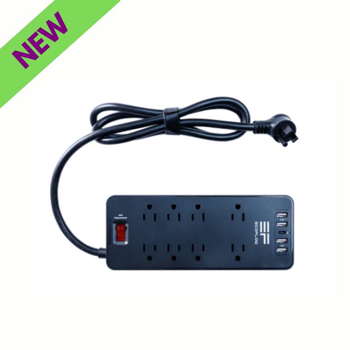 EcoFlow Surge Protector USB for Power Stations 8 AC Outlets 4 USB-A 1 USB-C Port with power cable.