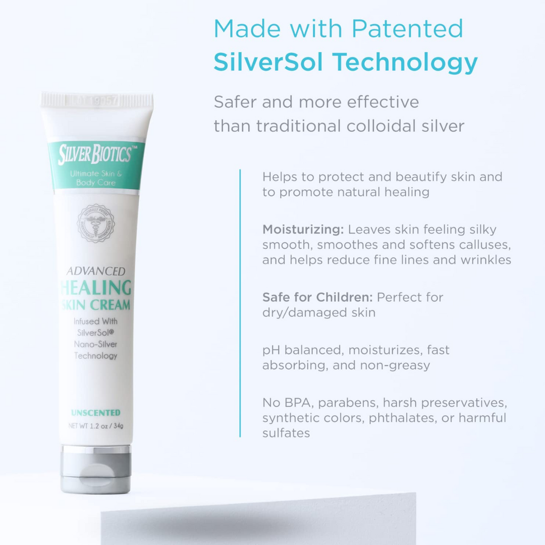 American Biotech Labs Silver Hand and Body Lotion 1.2 Oz Hydrate Skin in a tube with SilverSol Technology for moisturization.