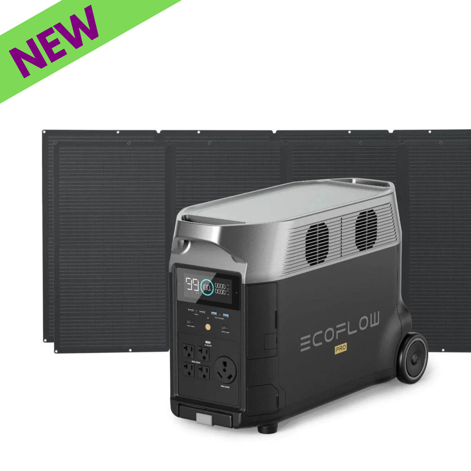 EcoFlow DELTA Pro Portable Power Station With Two 400W Portable Solar Panel in sleek design, new product feature.