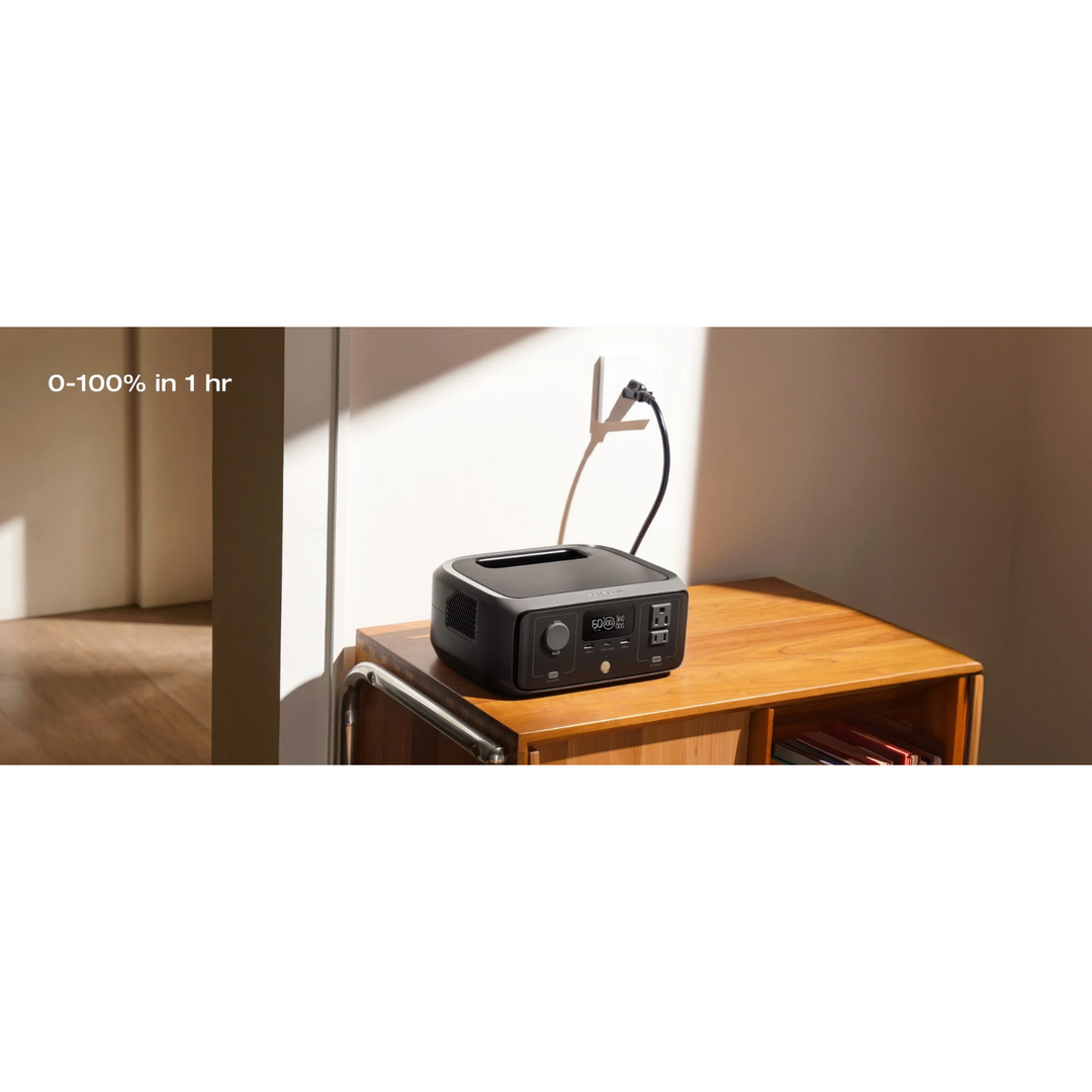 EcoFlow RIVER 3 Portable Power Station 245Wh 300W Lightweight Power Backup charging on a table.
