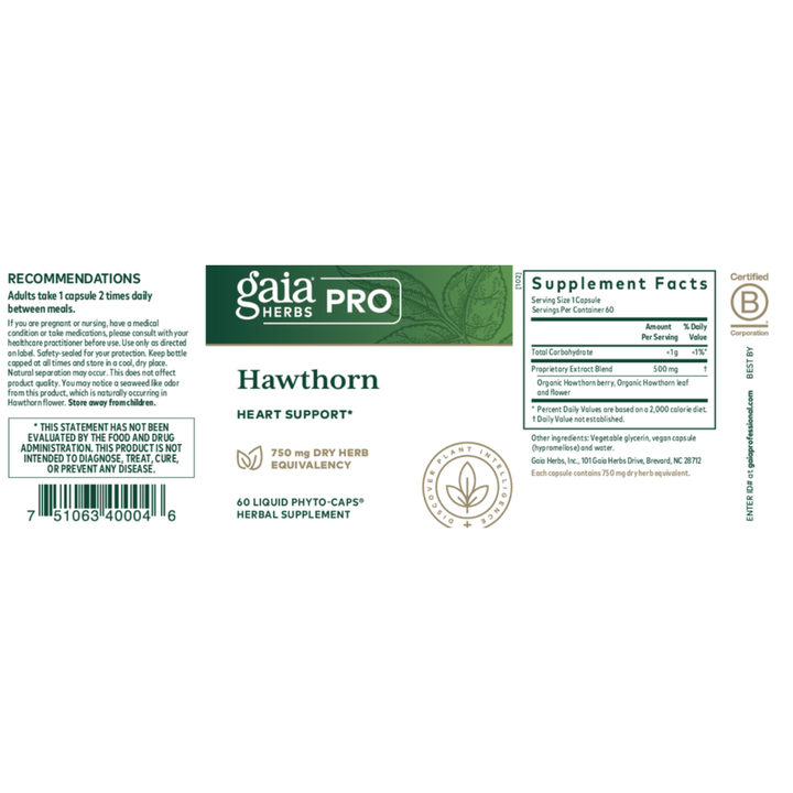 Gaia Herbs Hawthorn 60 Caps Cardiovascular and Heart Health Support