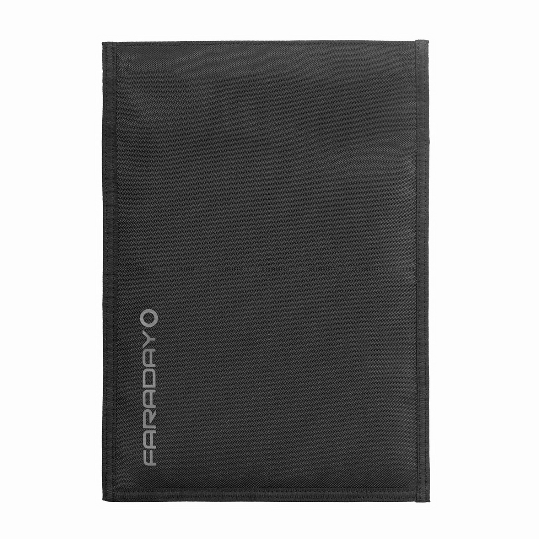 Faraday Jacket Pro Cordura tablet bag with magnetic closure, 9 x 10.5 inches, in sleek black design.