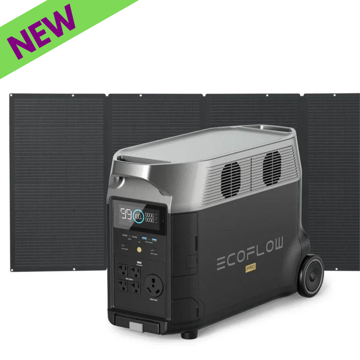 EcoFlow DELTA Pro Portable Power Station With One 400W Portable Solar Panel, featuring a new design and efficient power output.