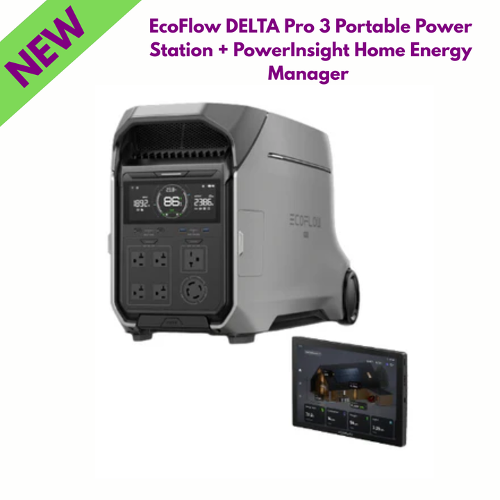 EcoFlow DELTA Pro 3 Portable Power Station + PowerInsight Home Energy Manager with display screen and controls.